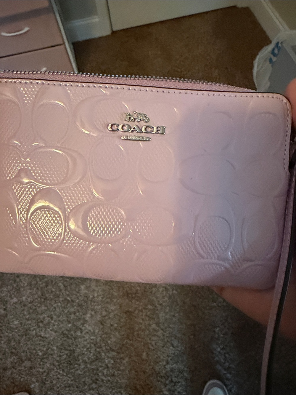 COACH Light Pink Patent Leather Wristlet Clutch